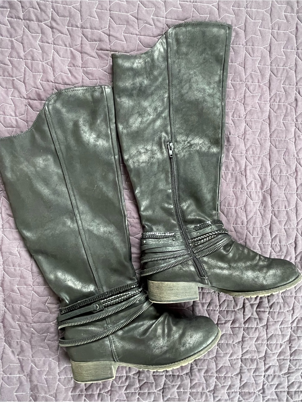 Jellypop tall women’s black moto boots sz 9